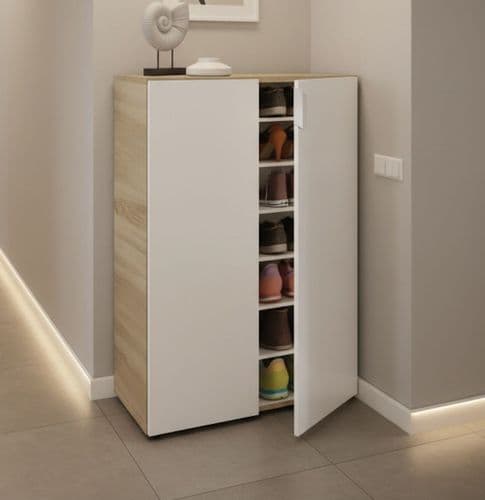 Elfy Large White And Oak Effect 30 Pairs Shoe Cupboard Cabinet 017817F S/O