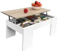 Emerge White And Oak Effect Coffee Table with Lift-up Storage - 0F1640AS/O