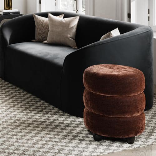 Emira Brandi Chenille Velvet Round Pouffe - 25LD