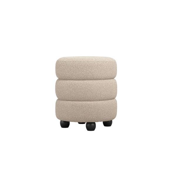 Emira Buff Boucle Fabric Round Pouffe - 25LD
