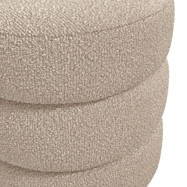 Emira Buff Boucle Fabric Round Pouffe - 25LD
