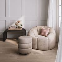 Emira Buff Boucle Fabric Round Pouffe - 25LD