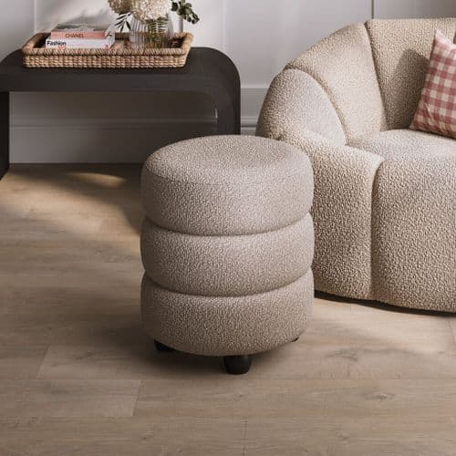 Emira Buff Boucle Fabric Round Pouffe - 25LD