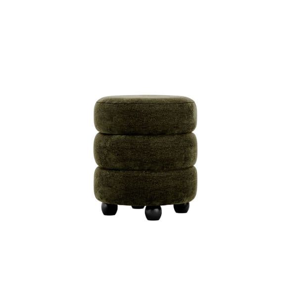 Emira Olive Chenille Fabric Round Pouffe - 25LD