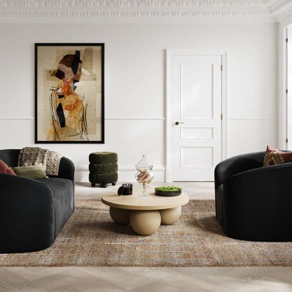 Emira Olive Chenille Fabric Round Pouffe - 25LD