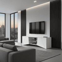 Emone Large White Gloss Tall TV Cabinet with LED Lights for TV up to 70 inch