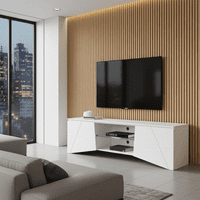 Emone Large White Gloss Tall TV Cabinet with LED Lights for TV up to 70 inch