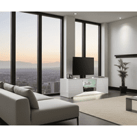 Emone Large White Gloss Tall TV Cabinet with LED Lights for TV up to 70 inch