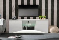 Emone Large White Gloss Tall TV Cabinet with LED Lights for TV up to 70 inch