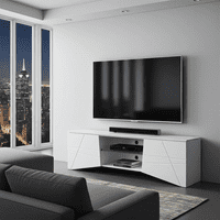 Emone Large White Gloss Tall TV Cabinet with LED Lights for TV up to 70 inch