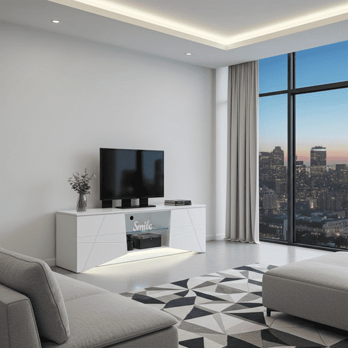 Emone Large White Gloss Tall TV Cabinet with LED Lights for TV up to 70 inch