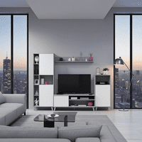 Enzo White And Concrete Grey Effect Large TV Entertainment Wall Unit Cabinet 016686L/O
