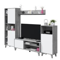 Enzo White And Concrete Grey Effect Large TV Entertainment Wall Unit Cabinet 016686L/O
