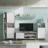Enzo White And Concrete Grey Effect Large TV Entertainment Wall Unit Cabinet 016686L/O