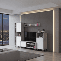 Enzo White And Concrete Grey Effect Large TV Entertainment Wall Unit Cabinet 016686L/O