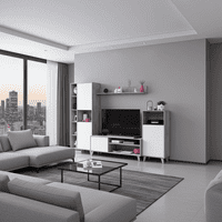 Enzo White And Concrete Grey Effect Large TV Entertainment Wall Unit Cabinet 016686L/O