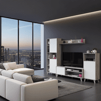 Enzo White And Concrete Grey Effect Large TV Entertainment Wall Unit Cabinet 016686L/O