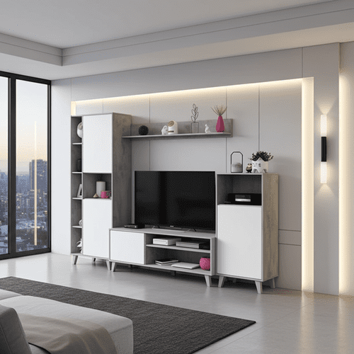 Enzo White And Concrete Grey Effect Large TV Entertainment Wall Unit Cabinet 016686L/O