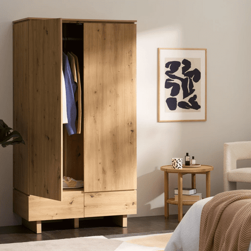 Erma Artisan Oak Effect 2 Door 2 Drawer Double Wardrobe P8AEER72