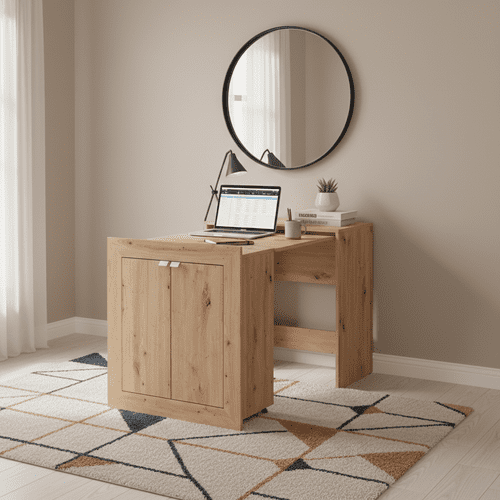 Eudox Oak Effect Pullout Space Saving Hideaway Storage Computer Convertible Desk 11015075 rz