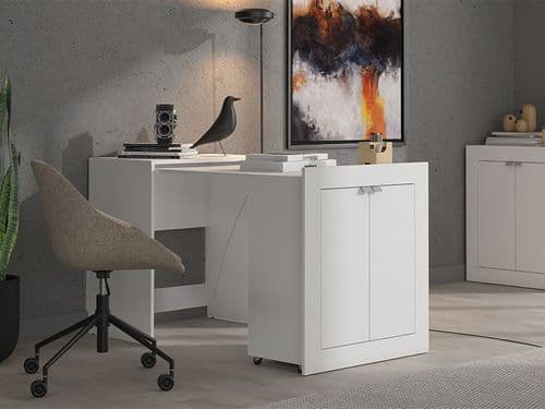Eudox White Pullout Space Saving Hideaway Storage Computer Convertible Desk 11015546 S/O