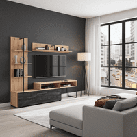 Evora Artisan Oak Effect And Black Entertaiment Center Wall TV Cabinet - 11011202 RZ