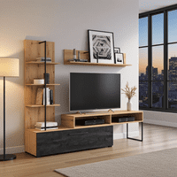 Evora Artisan Oak Effect And Black Entertaiment Center Wall TV Cabinet - 11011202 RZ