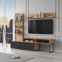Evora Artisan Oak Effect And Black Entertaiment Center Wall TV Cabinet - 11011202 RZ