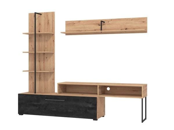Evora Artisan Oak Effect And Black Entertaiment Center Wall TV Cabinet - 11011202 RZ