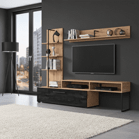 Evora Artisan Oak Effect And Black Entertaiment Center Wall TV Cabinet - 11011202 RZ