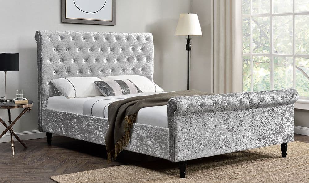 Fidenza Silver Crushed Velvet Fabric Super King Size Bed 218VD348