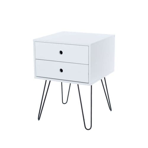 Fina Ford White & Metal 2 Drawer Bedside Cabinet BS710