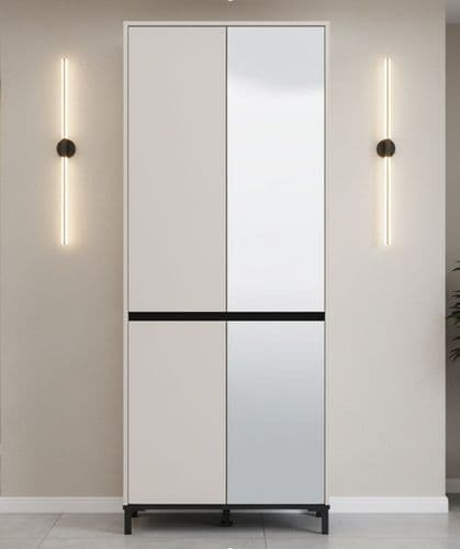 Flannan Cashmere 4 Door Half Mirrored 40 Pair Large Tall Shoe Cabinet Cupboard - 11014081 RZ