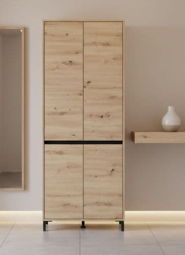 Flannan Oak Effect 4 Door 40 Pair Tall Large Shoe Cabinet Cupboard - 11014080 RZ