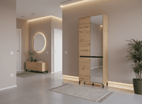 Flannan Oak Effect Half Mirrored 40 Pair Tall Large Shoe Cabinet Cupboard - 11014079 RZ