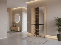 Flannan Oak Effect Half Mirrored 40 Pair Tall Large Shoe Cabinet Cupboard - 11014079 RZ