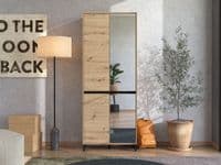 Flannan Oak Effect Half Mirrored 40 Pair Tall Large Shoe Cabinet Cupboard - 11014079 RZ