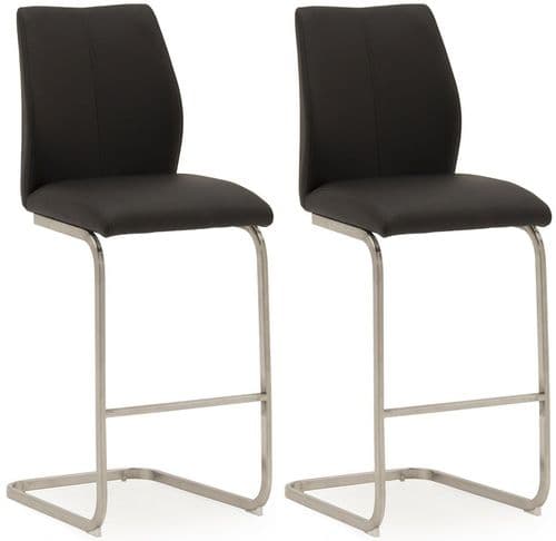 Fondi Black Faux Leather With Brushed Steel Of Bar Chair (Pair) 218VD518