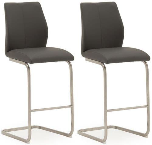 Fondi Grey Faux Leather With Brushed Steel Bar Chair (Pair) 218VD519