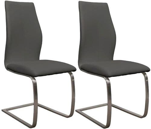 Fondi Grey Faux Leather With Brushed Steel Dining Chair (Pair) 218VD526