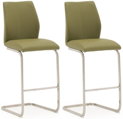 Fondi Olive Faux Leather With Brushed Steel Bar Chair (Pair) 218VD520