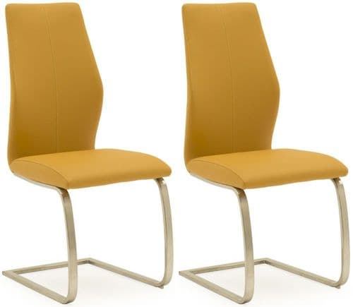 Fondi Pumpkin Faux Leather With Brushed Steel Dining Chair (Pair) 218VD528