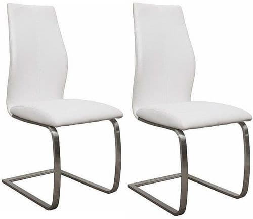 Fondi White Faux Leather With Brushed Steel Dining Chair (Pair) 218VD530