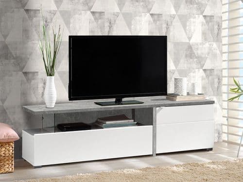 Fortuna White Gloss And Concrete Grey Effect Wide TV Unit Cabinet 11008821 S/O