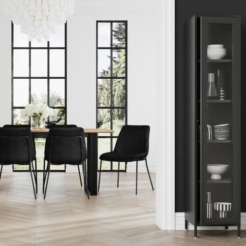 Franq Matte Black Steel Industrial Tall Slim Display Cabinet Unit 25LD