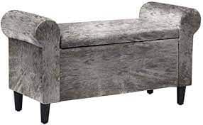 Gavarnie Silver Crushed Velvet Ottoman Storage Bench 22LD129