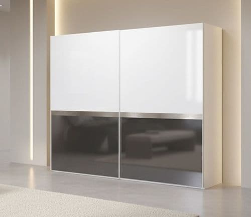 Glacia 210cm White Gloss With Graphite Sliding Door Wardrobe