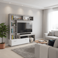 Glen Concrete Grey Effect And White Entertaiment Unit Wall TV Cabinet - 11008763 RZ