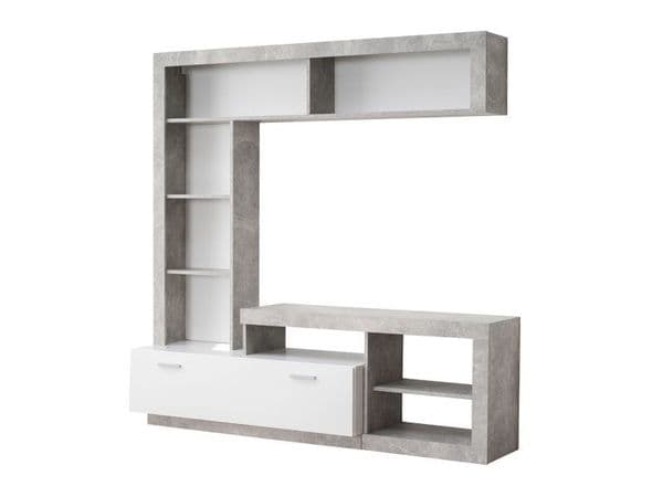 Glen Concrete Grey Effect And White Entertaiment Unit Wall TV Cabinet - 11008763 RZ