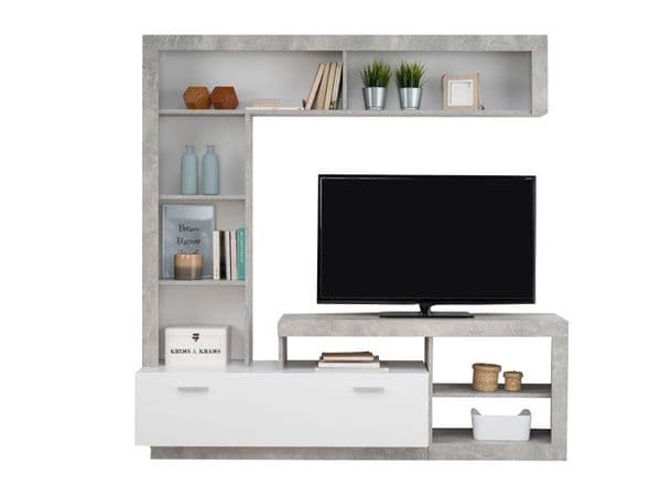 Glen Concrete Grey Effect And White Entertaiment Unit Wall TV Cabinet - 11008763 RZ